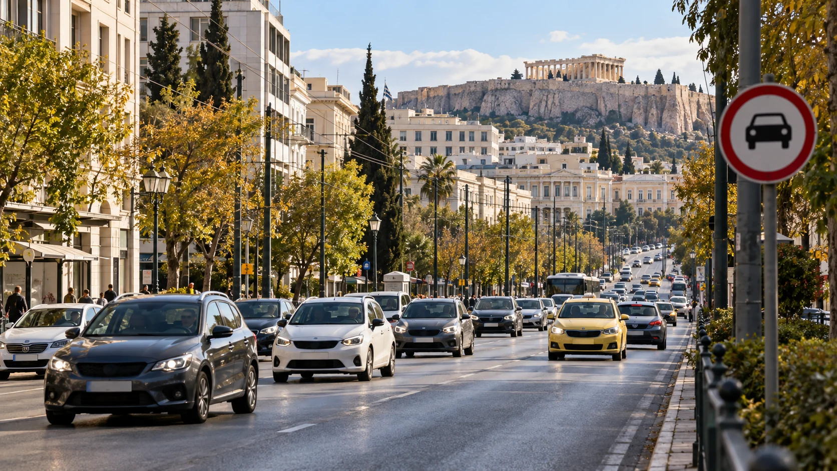 Vehicle traffic in central Athens