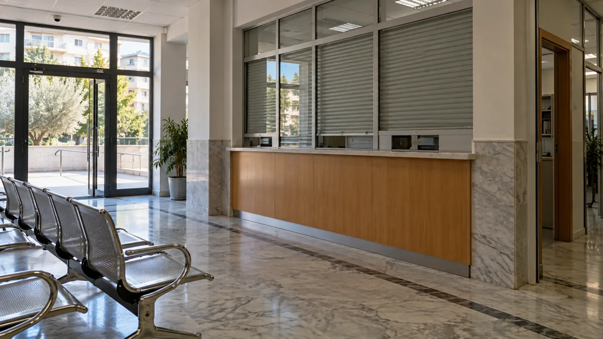 Empty waiting area at a public service office