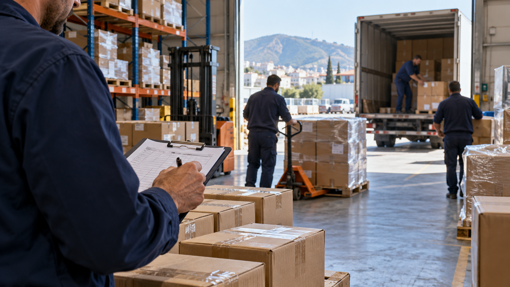 Checking orders and loading goods at a warehouse