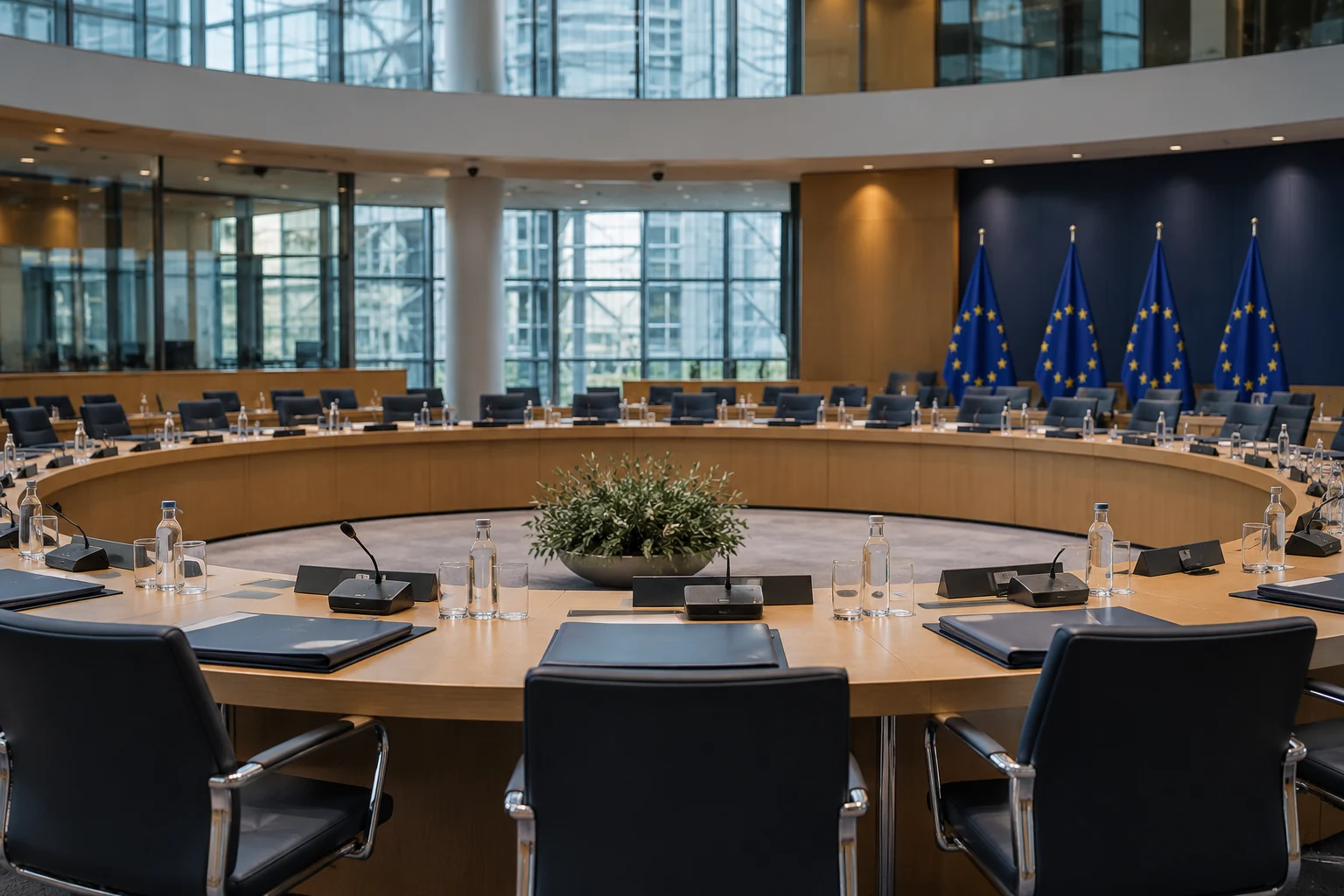 Illustration of a European ministerial meeting room