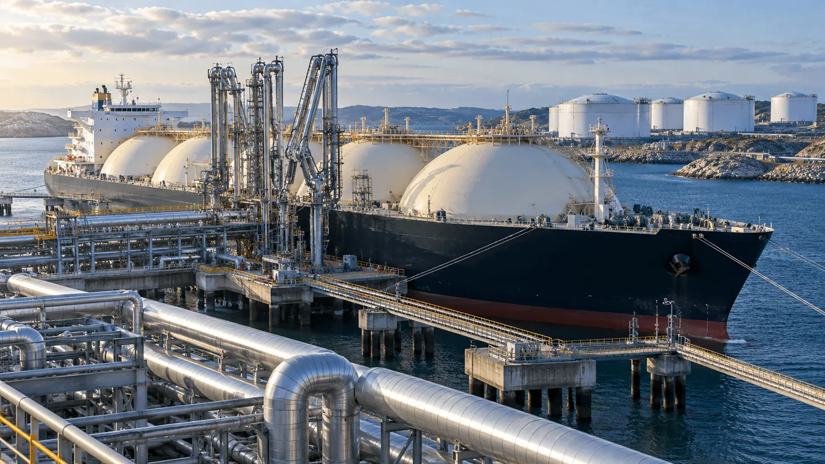 Liquefied natural gas carrier at an import terminal