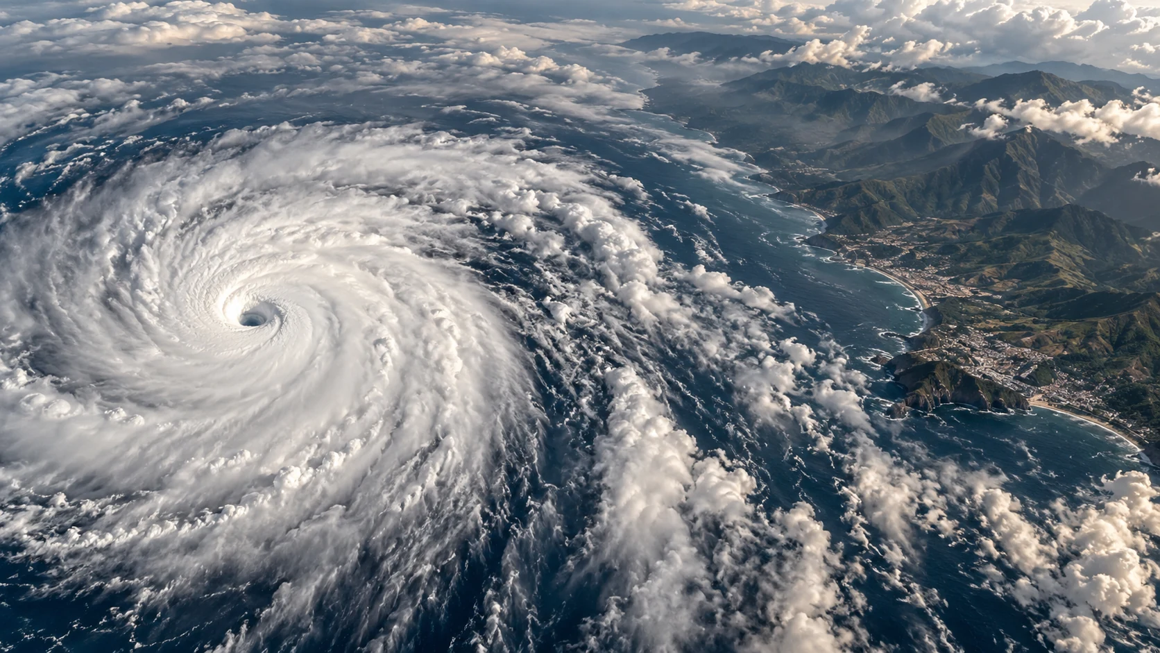 Powerful hurricane over the Pacific approaching Mexico's mountainous coastline