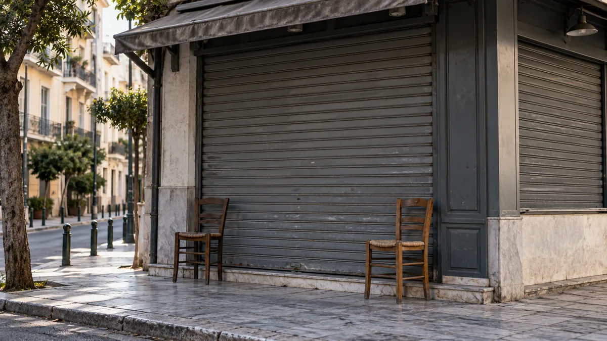 Anonymous closed shop with its metal shutters lowered