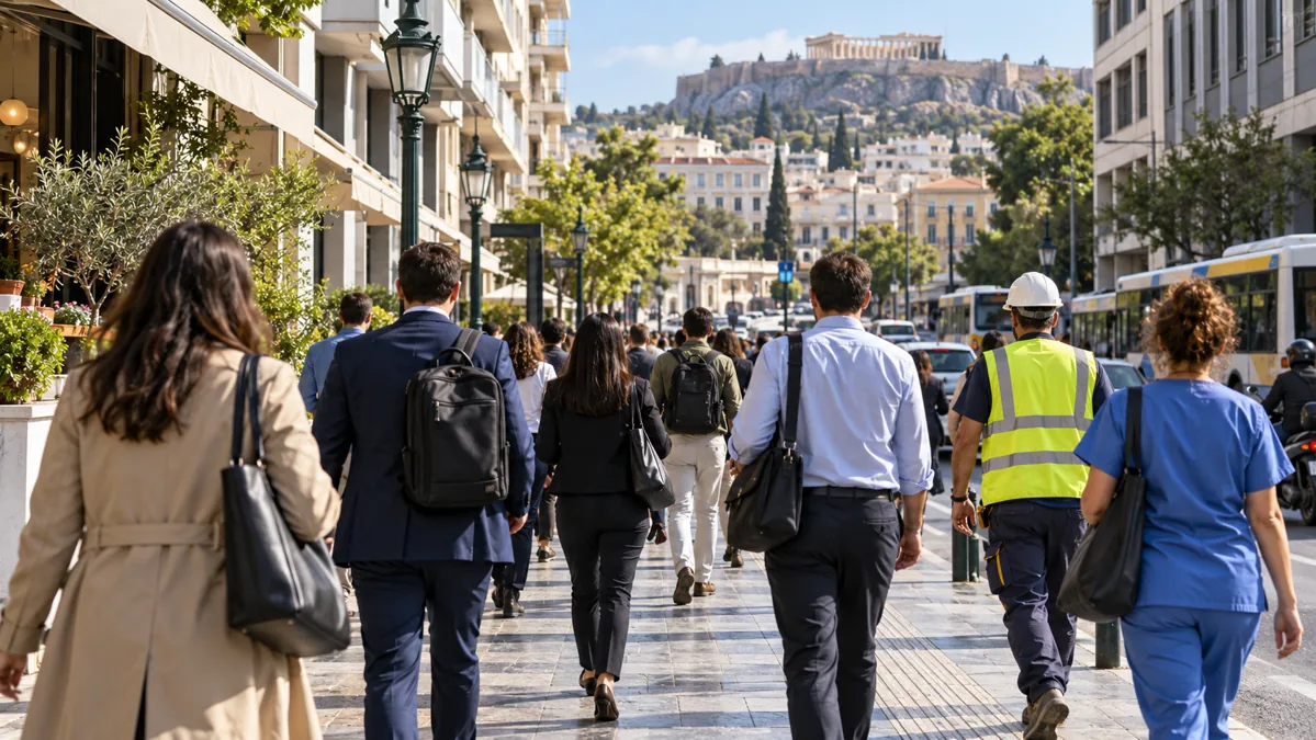 Workers on a city street
