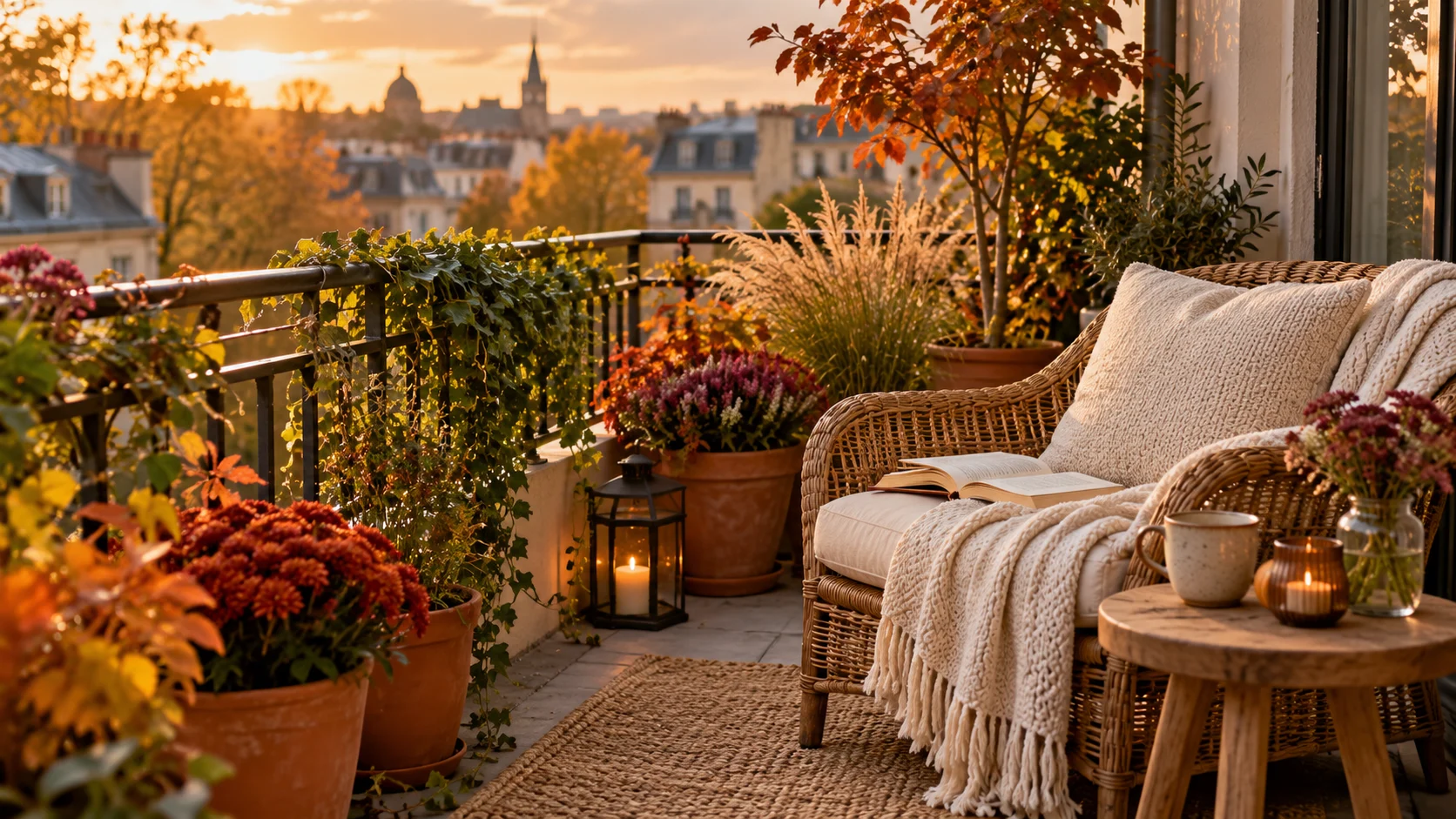 Small balcony: an autumn corner for everyday coffee