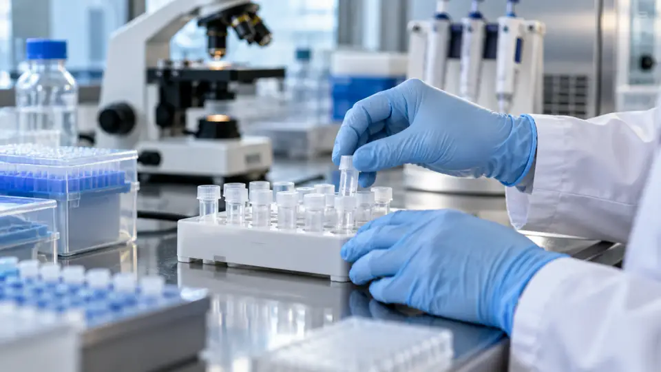 Genetics laboratory with sealed anonymous samples and a microscope