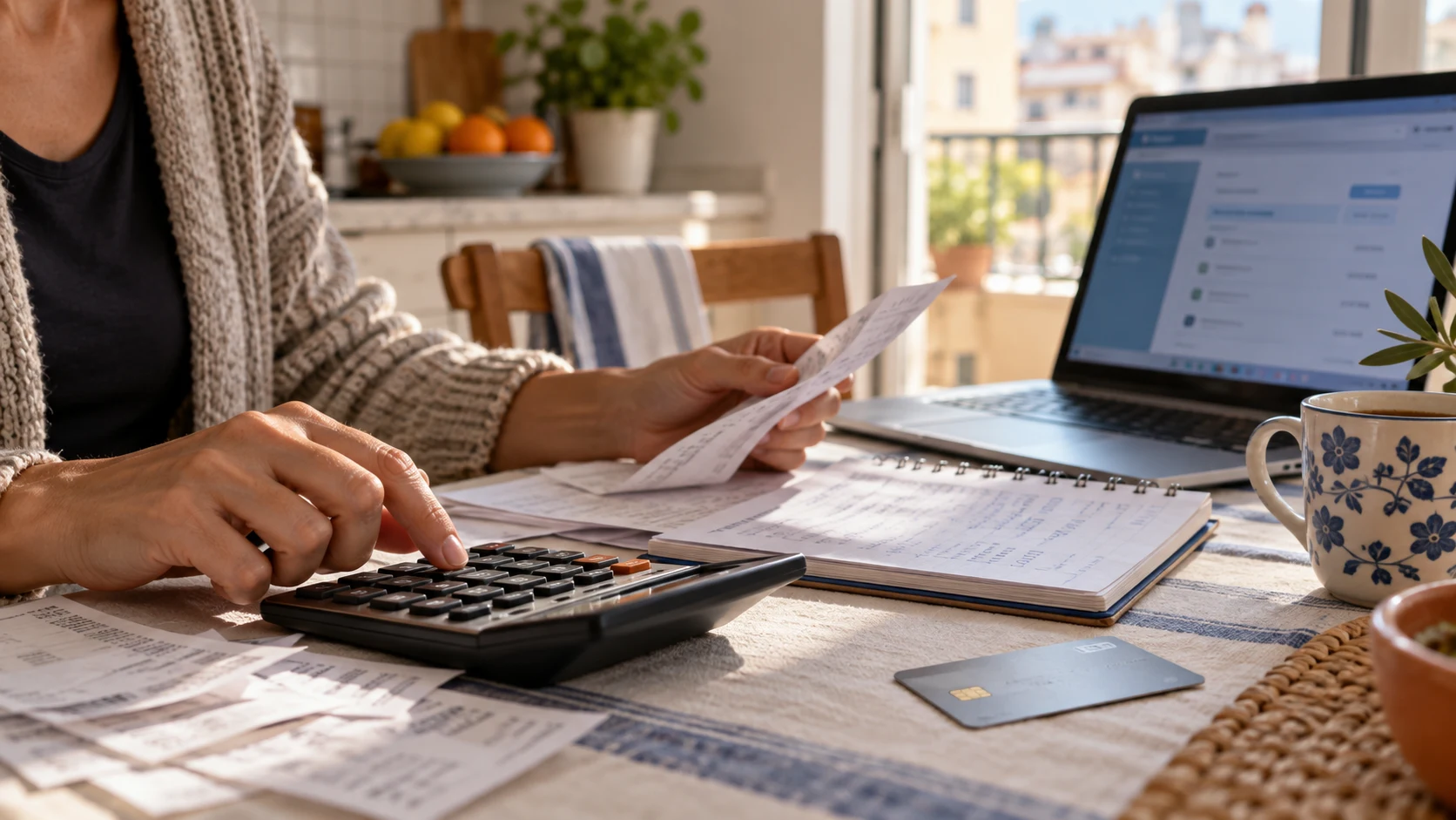 Checking a household budget on a computer