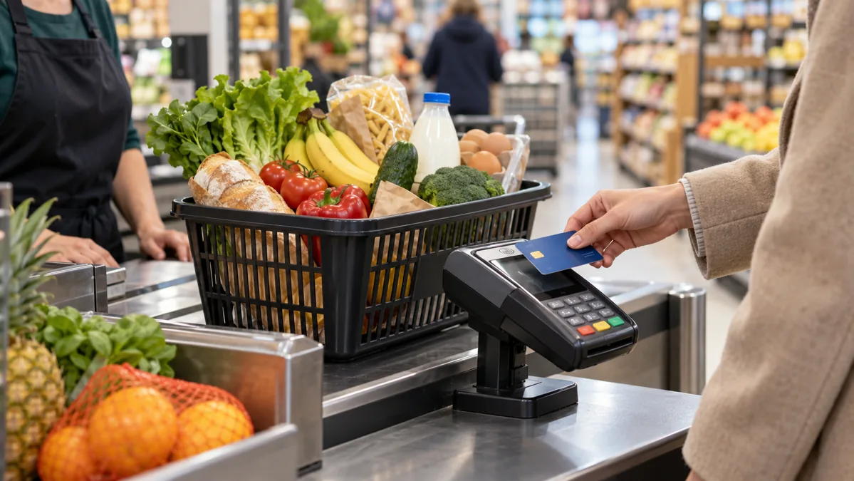 Shopping basket at a grocery checkout
