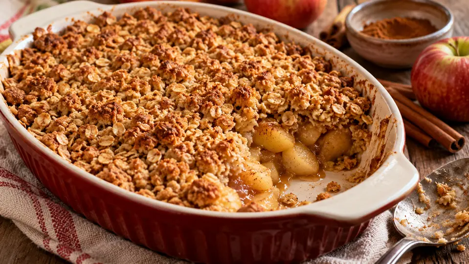 Baked apples beneath a crisp oat topping