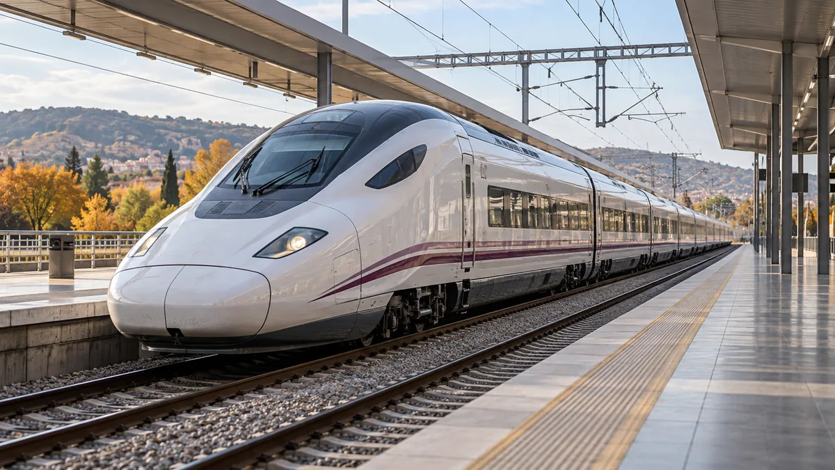 Stationary high-speed train beside a railway station platform