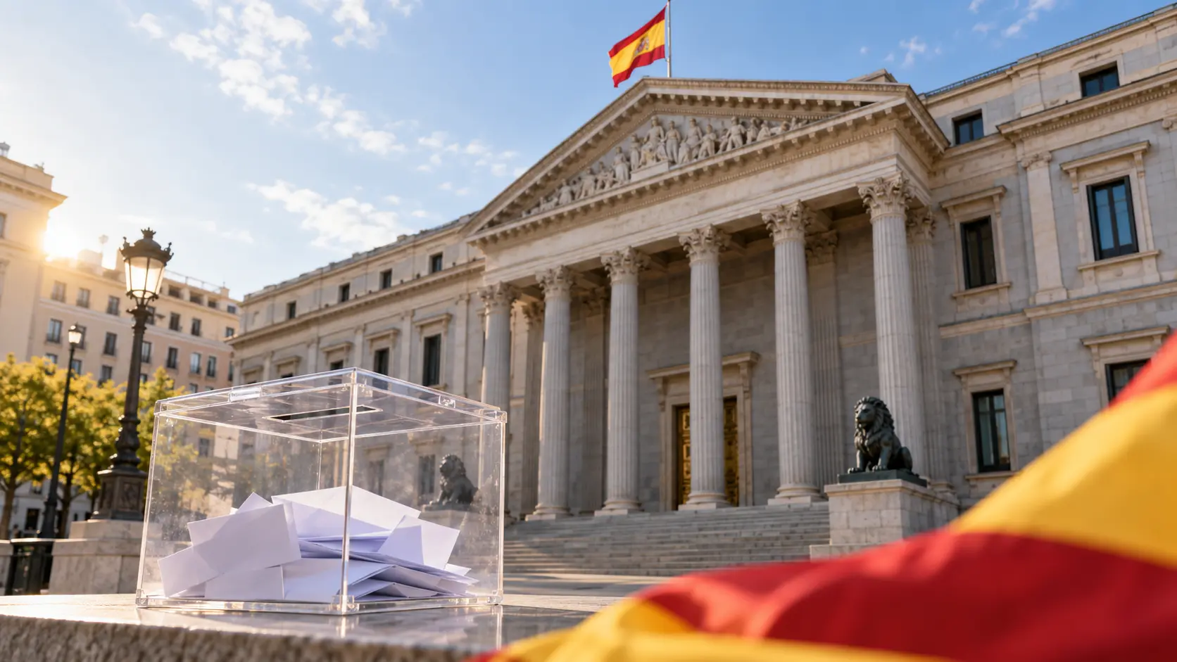 A ballot box in front of the Spanish parliament in Madrid